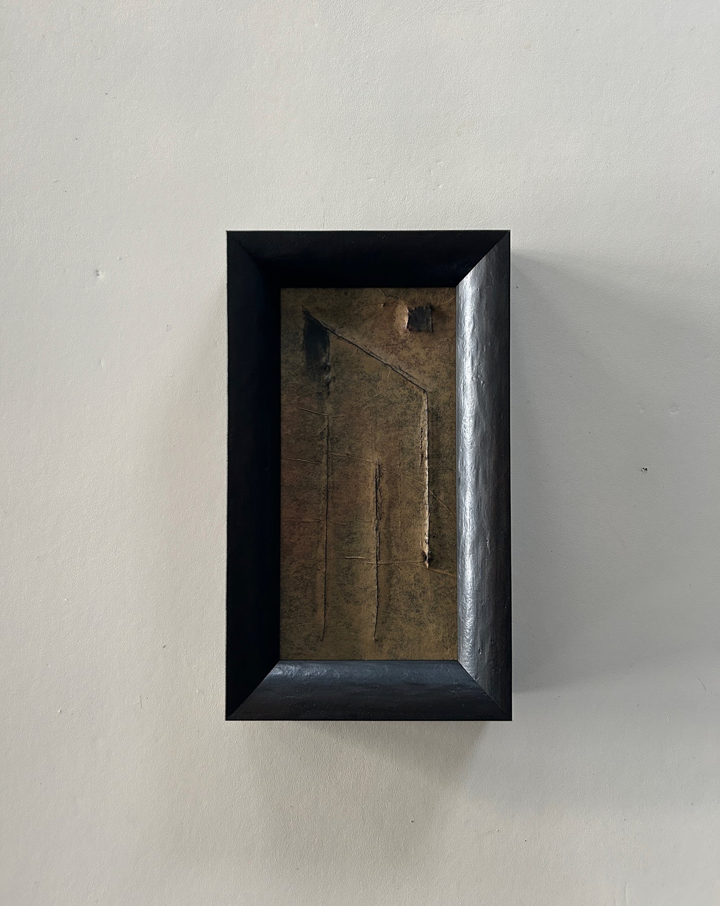 Framed abstract artwork inspired by Norse markings, featuring textured layers, earthy tones, and a raw yet sophisticated design. A unique one-of-a-kind piece that captures the essence of nature and ancient craftmanship.