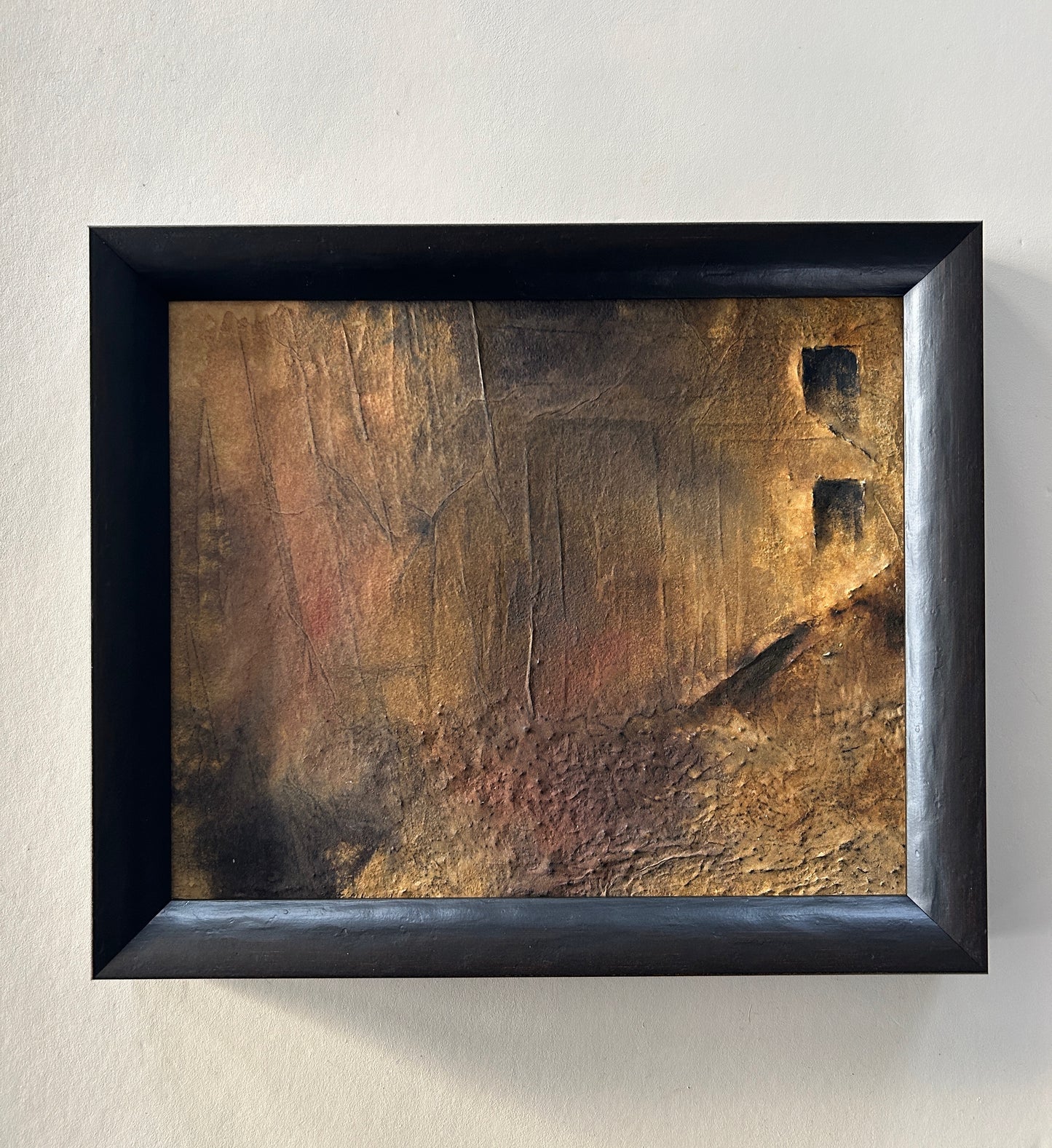 Framed abstract artwork inspired by Norse markings, featuring textured layers, earthy tones, and a raw yet sophisticated design. A unique one-of-a-kind piece that captures the essence of nature and ancient craftmanship.