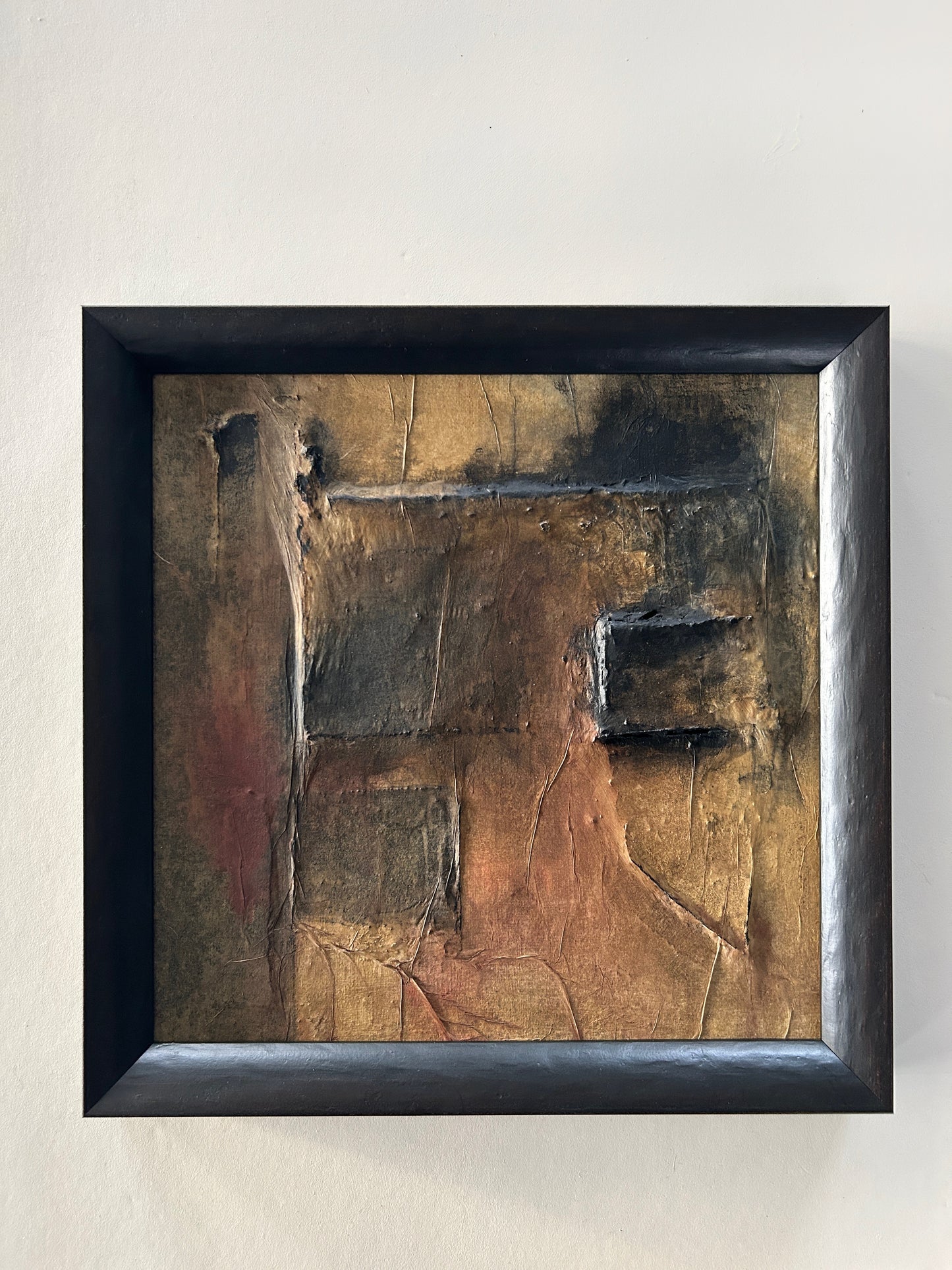 Framed abstract artwork inspired by Norse markings, featuring textured layers, earthy tones, and a raw yet sophisticated design. A unique one-of-a-kind piece that captures the essence of nature and ancient craftmanship.