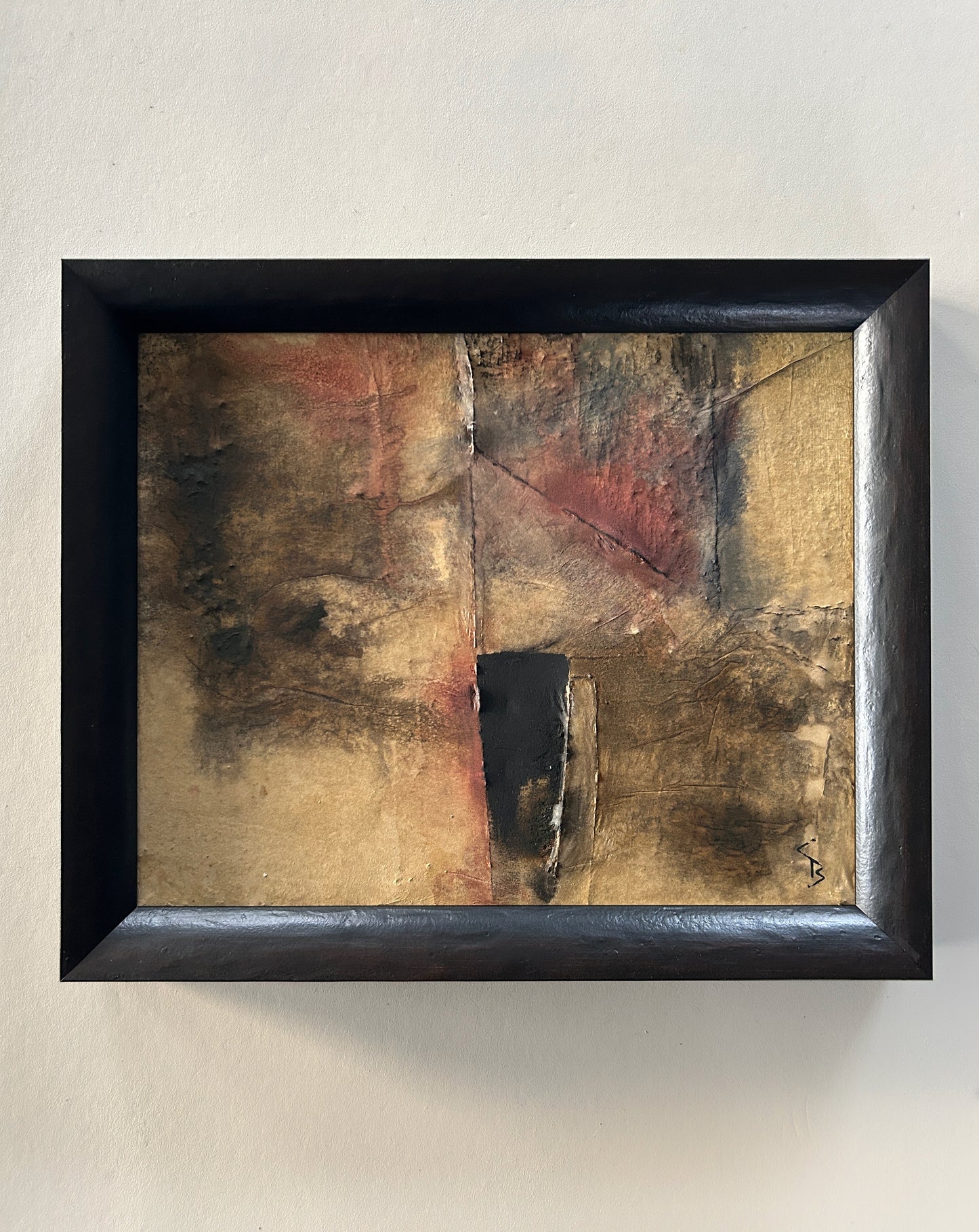 Framed abstract artwork inspired by Norse markings, featuring textured layers, earthy tones, and a raw yet sophisticated design. A unique one-of-a-kind piece that captures the essence of nature and ancient craftmanship.
