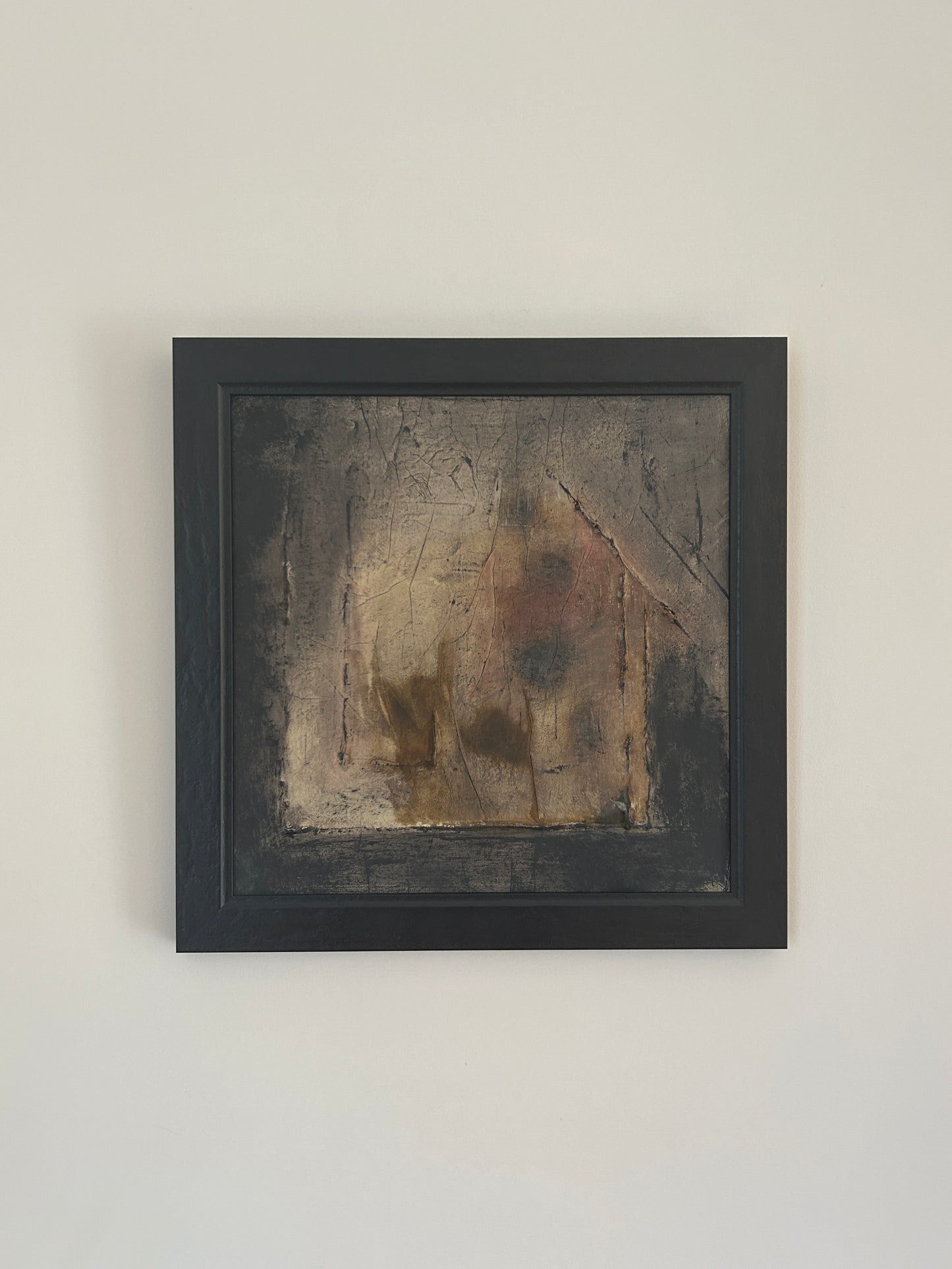 Framed abstract artwork inspired by Norse markings, featuring textured layers, earthy tones, and a raw yet sophisticated design. A unique one-of-a-kind piece that captures the essence of nature and ancient craftmanship.